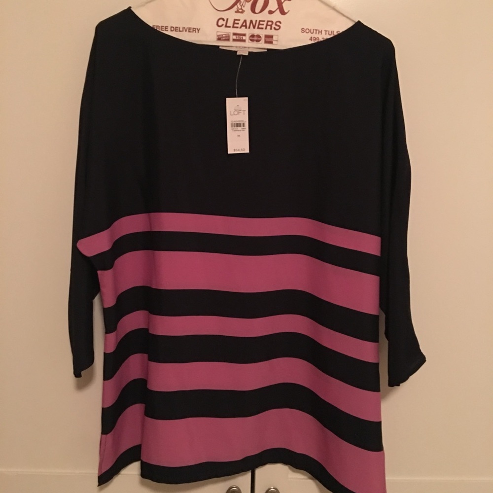 Navy and Pink Striped Blouse